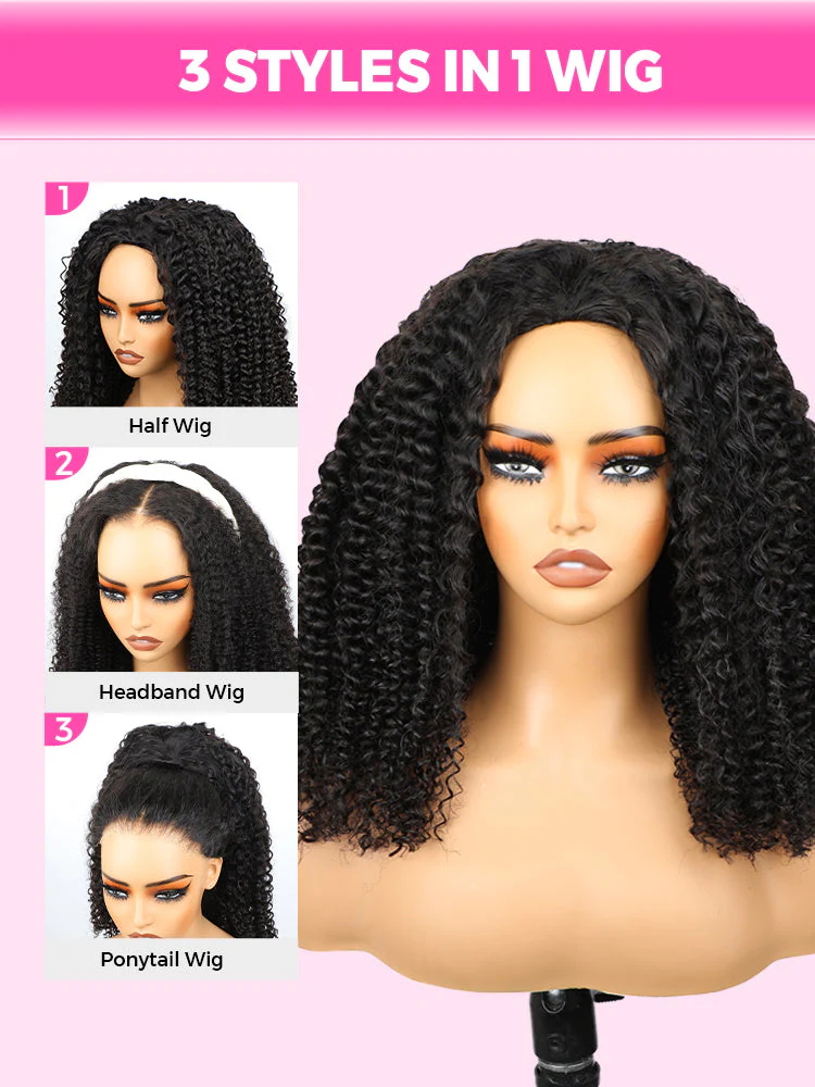 CurlyMe 3 In 1 Half Wig Kinky Curly Glueless Install Half Wig With Draw-string Beginner Friendly - Image 8