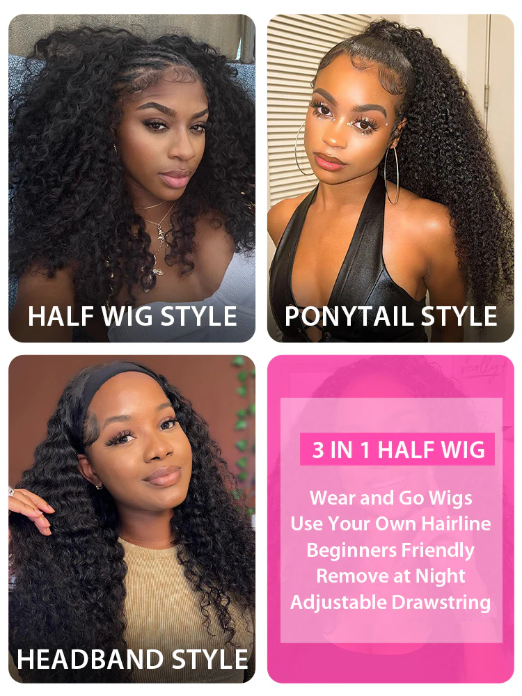 CurlyMe 3 In 1 Half Wig Afro Kinky Curly Glueless Install Half Wig With Draw-string Beginner Friendly - Image 11