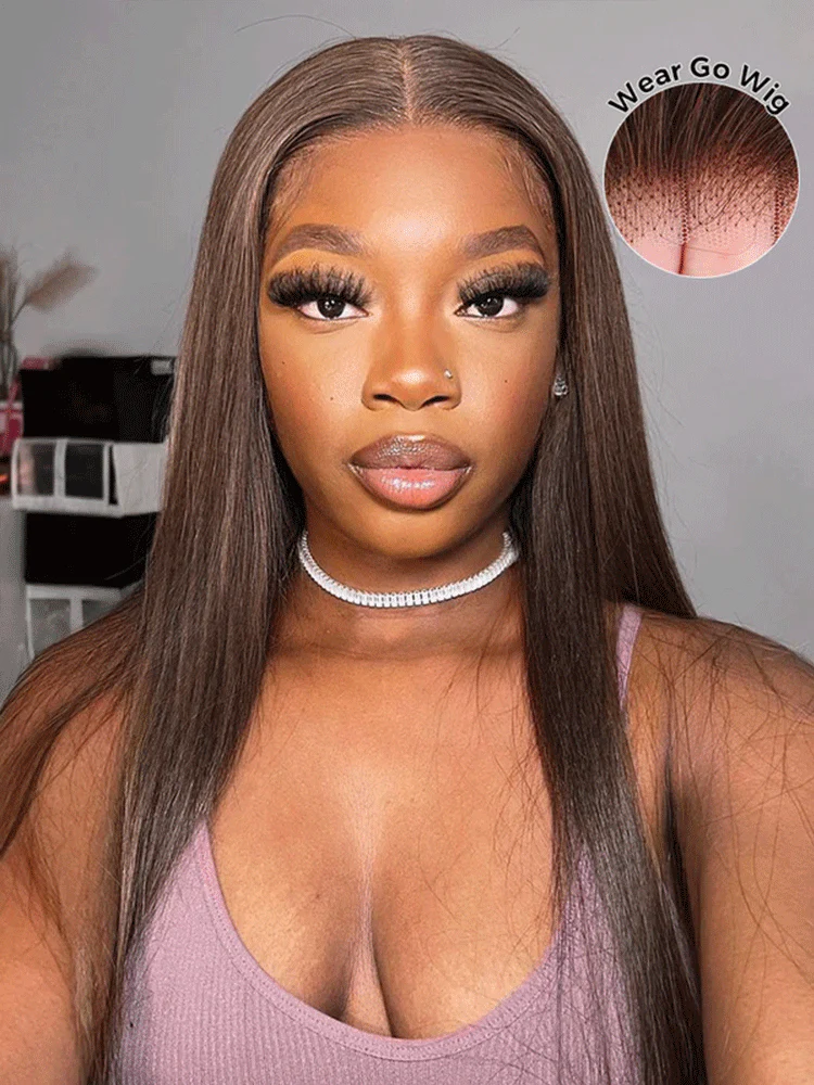 CurlyMe Mocha Mousse Color Pre Cut Glueless Lace Straight Wear Go Wig - Image 3