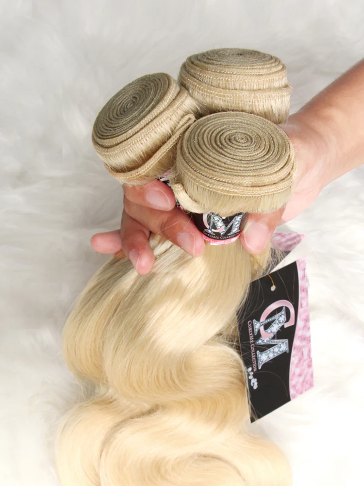 CurlyMe 613 Blonde Human Hair Body Wave 4 Bundles with 4x4 Closure - Image 5