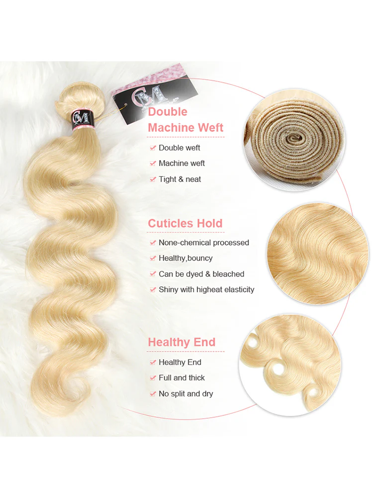 Body Wave 613 Hair Bundles 1/3/4Pcs Blonde Color Hair - Image 3