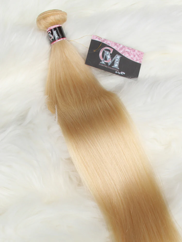 CurlyMe 613 Blonde Straight Human Hair 3 Bundles With 4x4 Lace Closure - Image 5