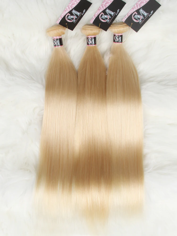 CurlyMe 613 Blonde Straight Human Hair 3 Bundles With 4x4 Lace Closure - Image 6