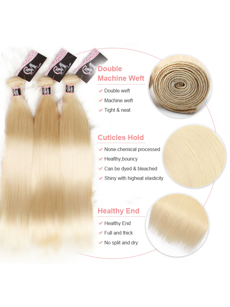 CurlyMe 613 Blonde Straight Human Hair 4 Bundles with 13x4 Lace Frontal - Image 4