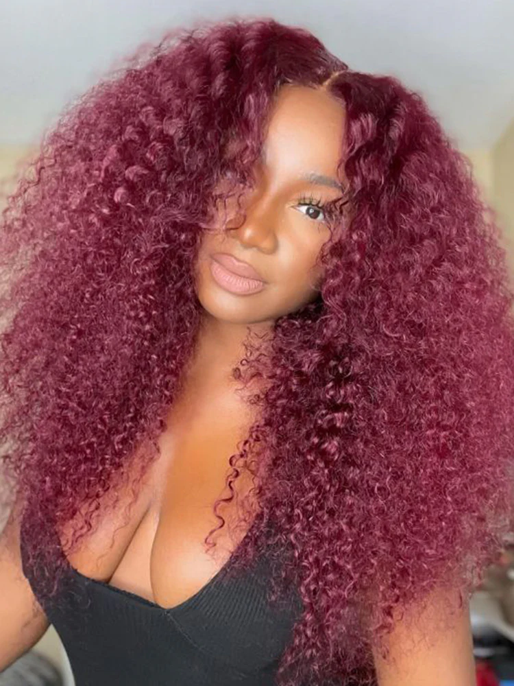 CurlyMe Pre-Plucked Wear Go Glueless 99J Burgundy Kinky Curly Hair Pre-cut Lace - Image 5