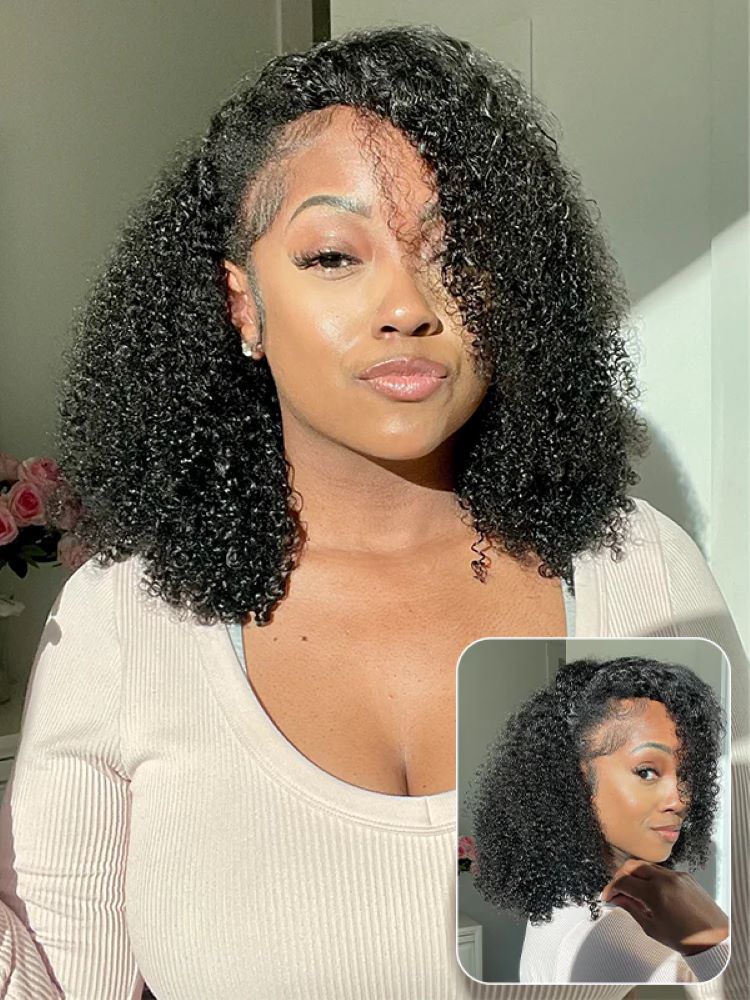 CurlyMe V Part Glueless No Leave Out Afro Kinky Curly Human Hair Wig Pre-plucked Beginner Friendly - Image 10