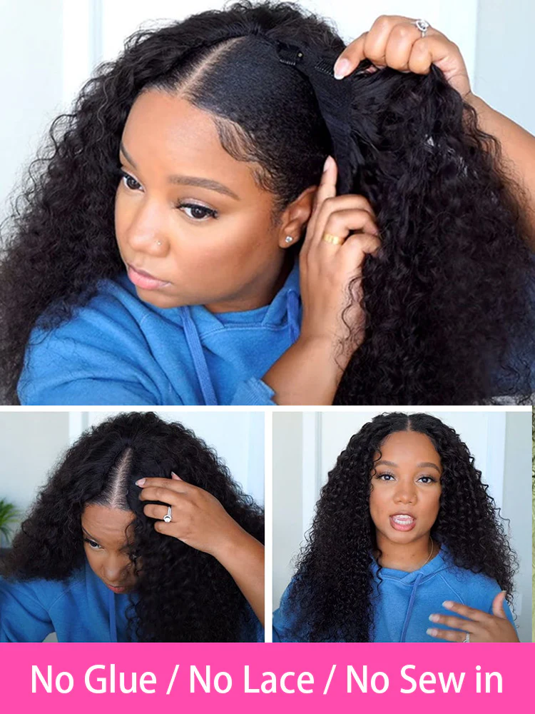 CurlyMe Kinky Curly V Part Wig Human Hair Glueless Wig Pre-plucked - Image 5