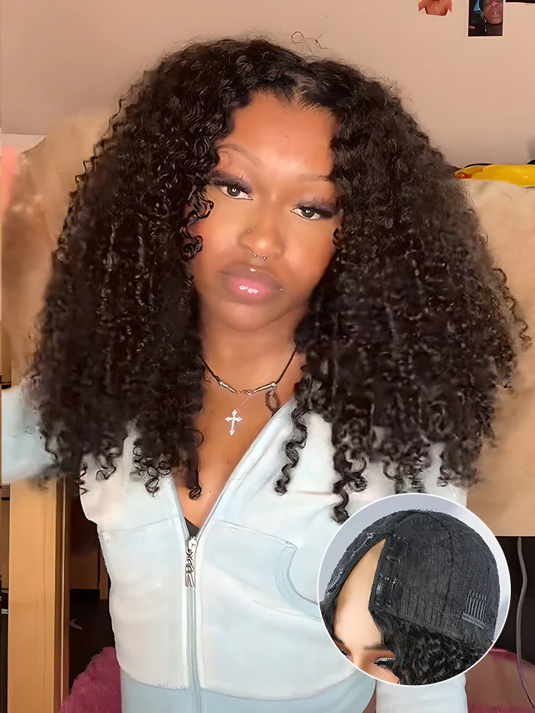 CurlyMe Kinky Curly V Part Wig Human Hair Glueless Wig Pre-plucked - Image 7