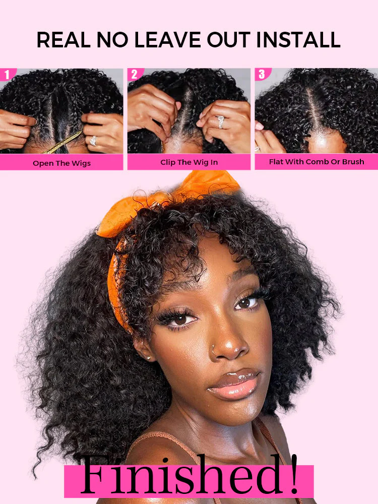 CurlyMe V Part Glueless No Leave Out Kinky Straight Human Hair Wig Pre-plucked Beginner Friendly - Image 11