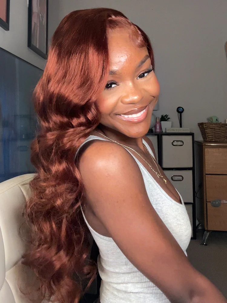 CurlyMe Copper Brown Body Wave Wear Go Glueless 7x5 Lace Wigs Human Hair Wigs - Image 3