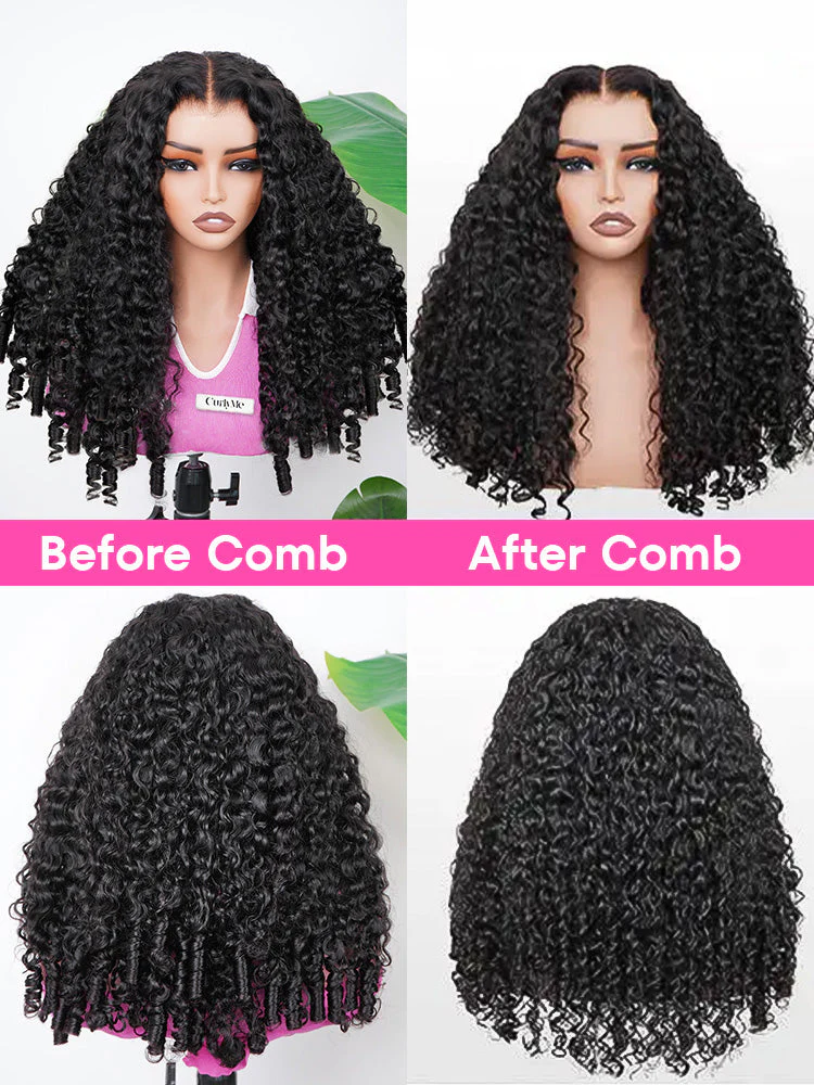 CurlyMe Pre-bleached Wear Go Glueless Wig 7x5 Pre-cut HD Lace Burmese Curly Human Hair - Image 9