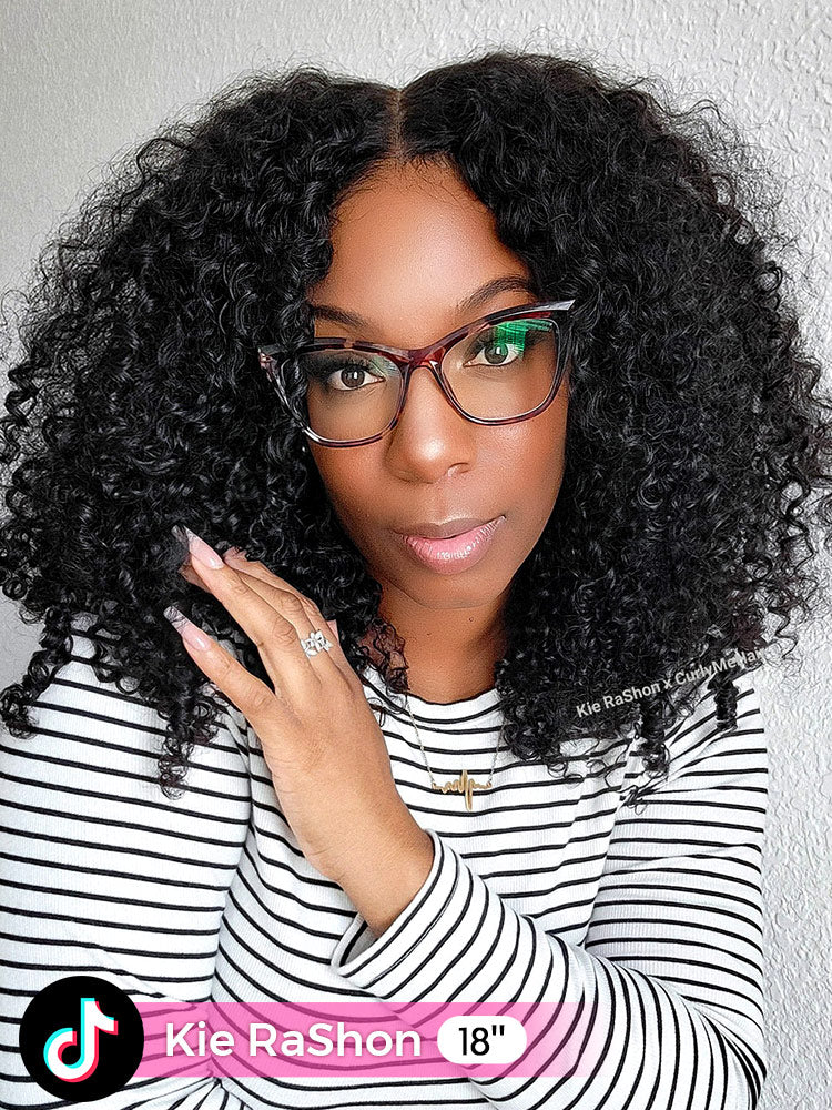 CurlyMe Pre-bleached Kinky Curly Pre-cut HD Lace Wear Go Glueless Wig Pre-plucked Natural Black - Image 8