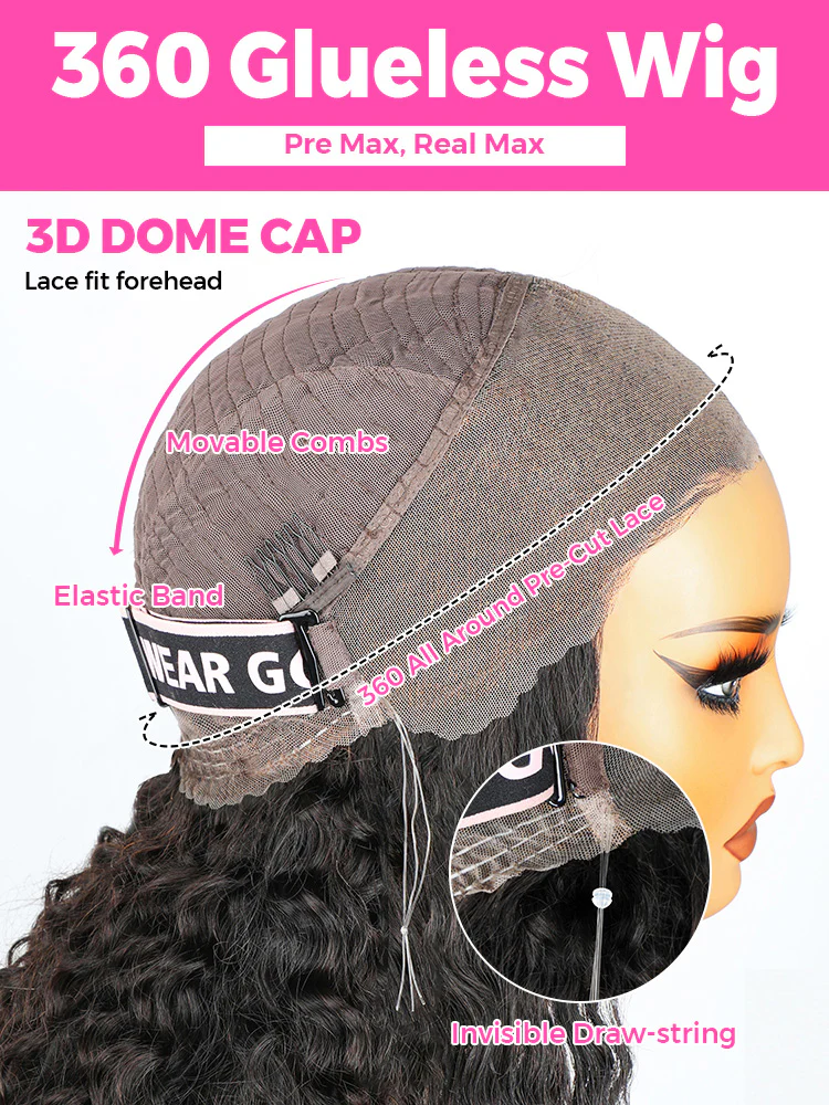 CurlyMe 360 Lace Wear Go Pre-Bleached Straight Human Hair Glueless Wigs Pre-Plucked Lace Front Wig - Image 7