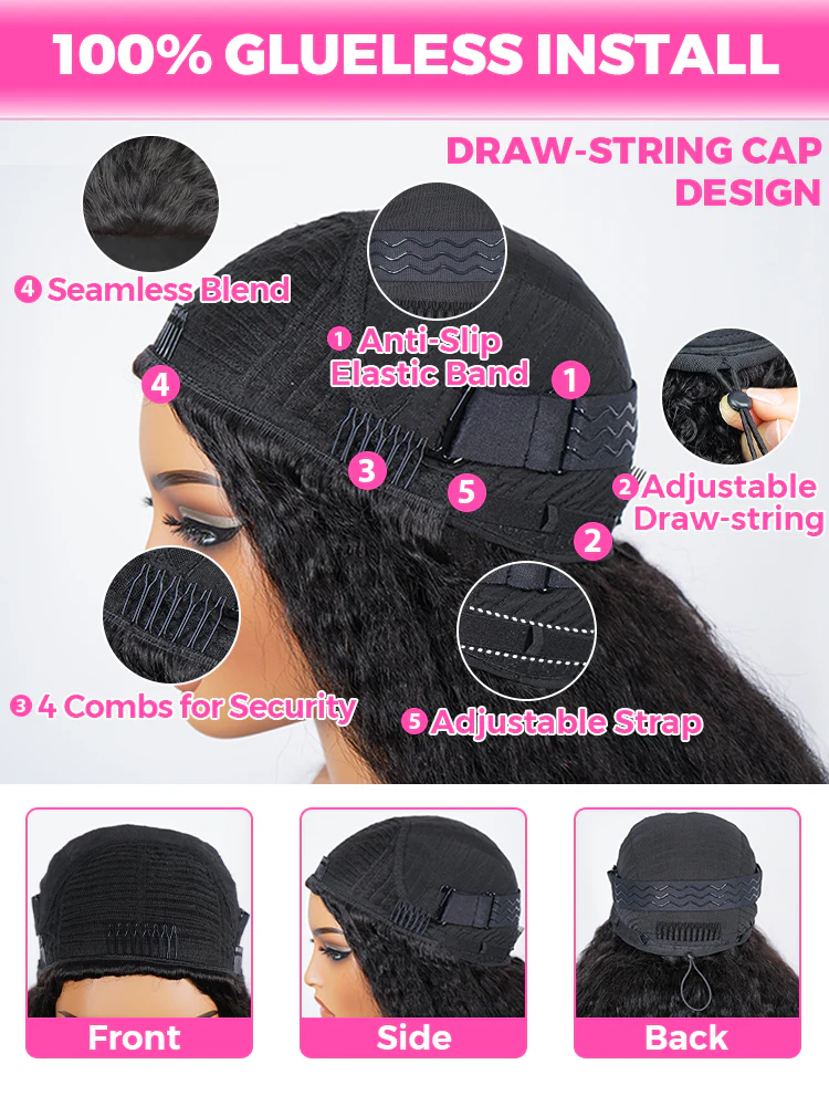 CurlyMe 3 In 1 Half Wig Kinky Straight Glueless Install Half Wig With Draw-string Beginner Friendly - Image 6