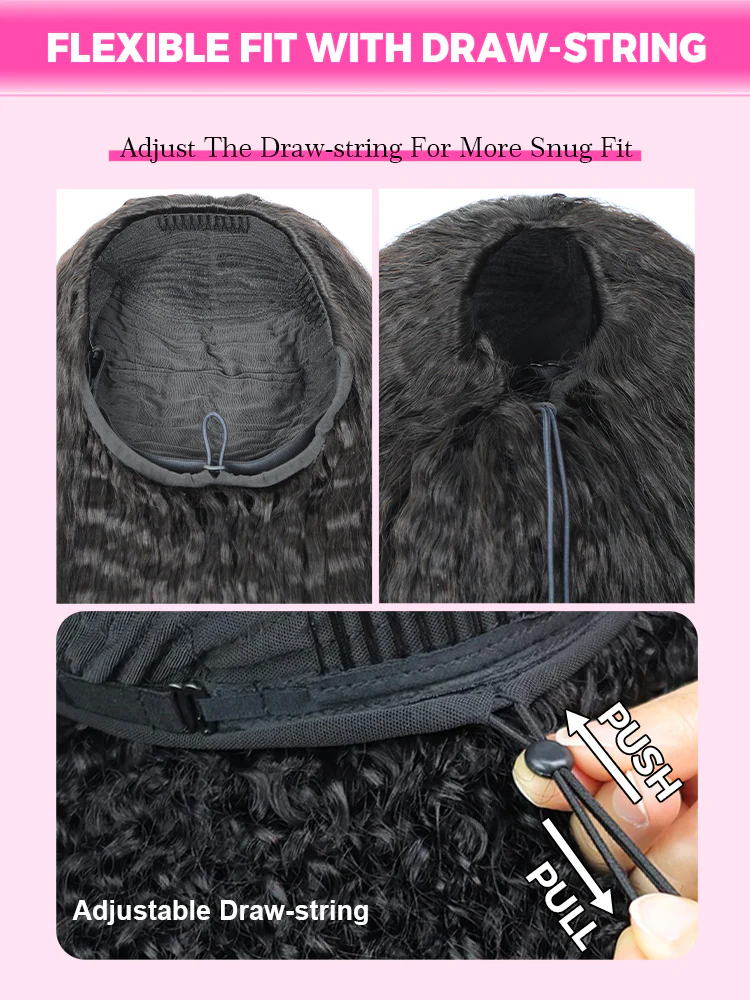 CurlyMe 3 In 1 Half Wig Kinky Straight Glueless Install Half Wig With Draw-string Beginner Friendly - Image 7