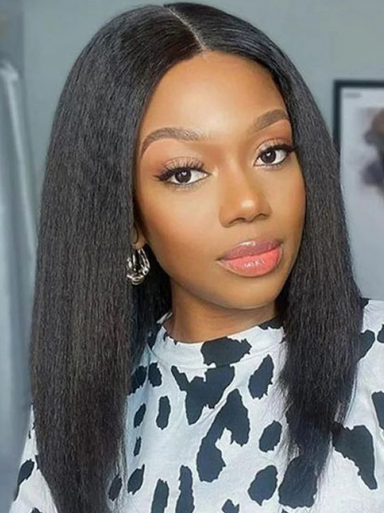 CurlyMe Pre-bleached Kinky Straight Glueless Bob Wig Pre-cut HD Lace Wear Go Pre-plucked Wig - Image 5