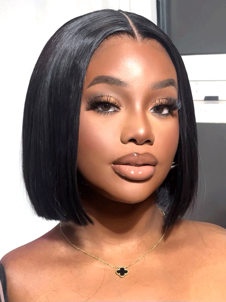 CurlyMe Pre-cut 9x6 HD Lace M-cap Wear Go Glueless Mini Knots Straight Bob Wig Pre-plucked - Image 5