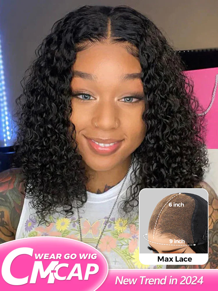 CurlyMe Pre-cut 9x6 HD Lace M-cap Wear Go Glueless Mini Knots Water Wave Hair Bob Wig Pre-plucked - Image 9