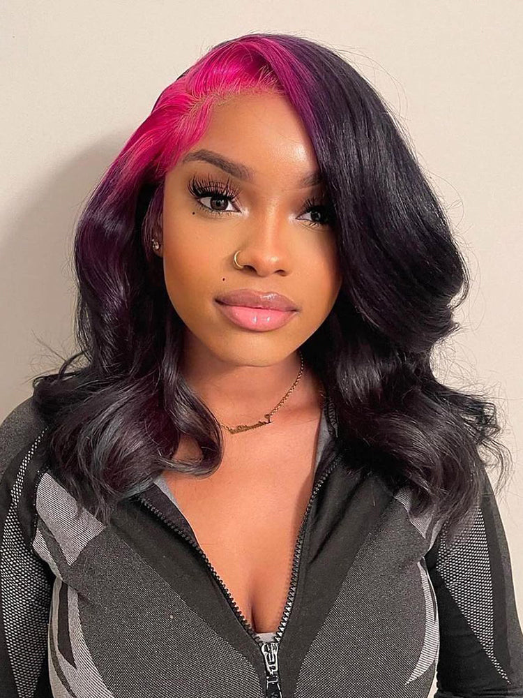 CurlyMe Pink Roots Body Wave Natural Color 13x4 Lace Front Wigs Ombre Hair - Image 5