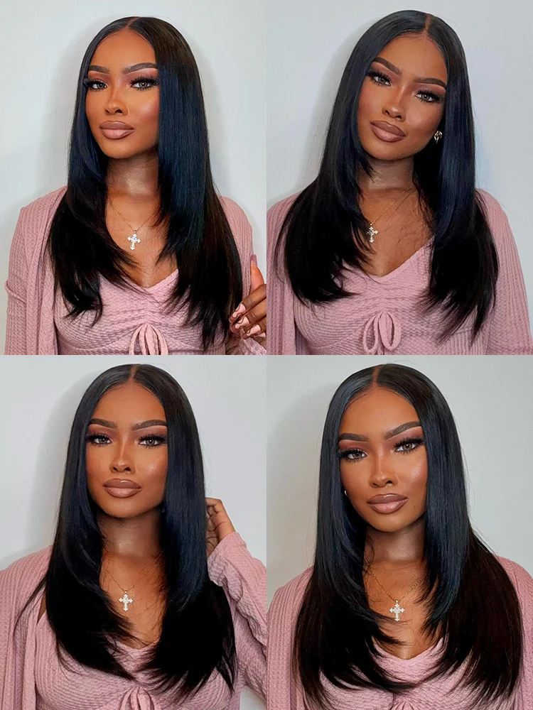 CurlyMe Layered Cut Pre-bleached Straight Hair Wear Go Glueless Wig 7x5 Pre-cut HD Lace Pre-plucked - Image 7
