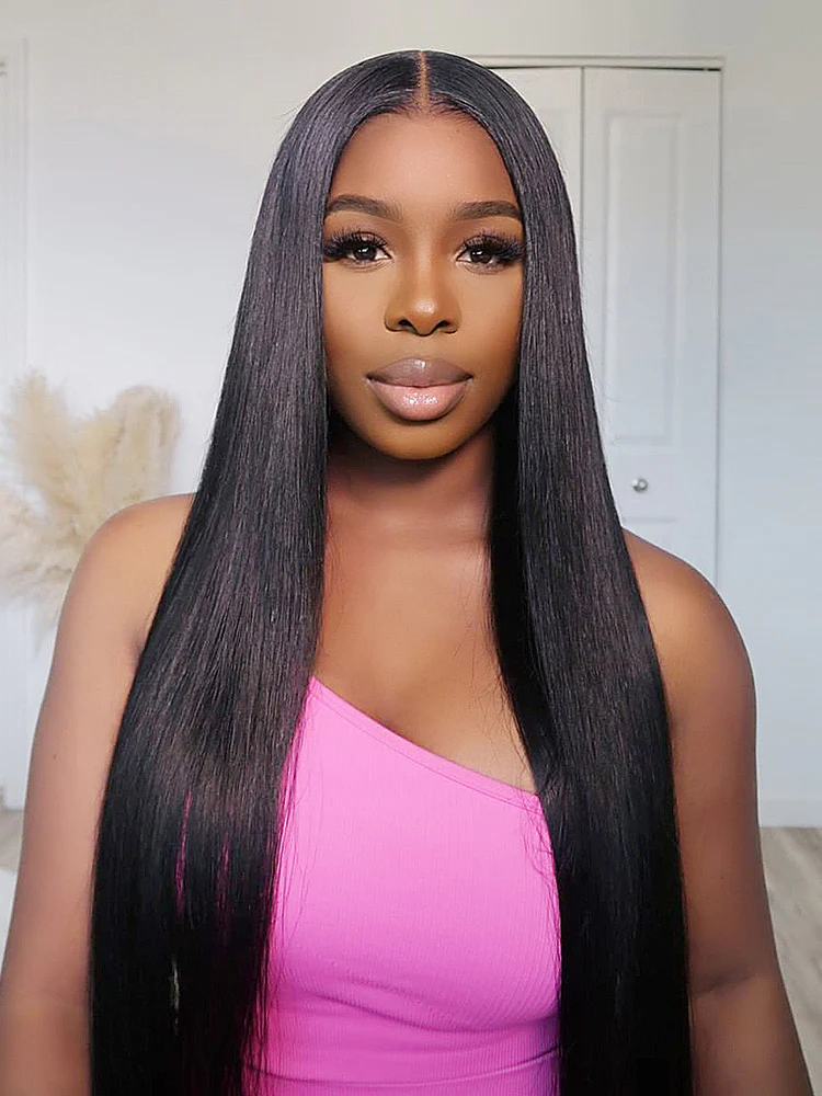CurlyMe Pre-Bleached Knots 13x4/13x6 HD Lace Straight Human Hair Wear Go Glueless Wig With Elastic Draw-string - Image 9