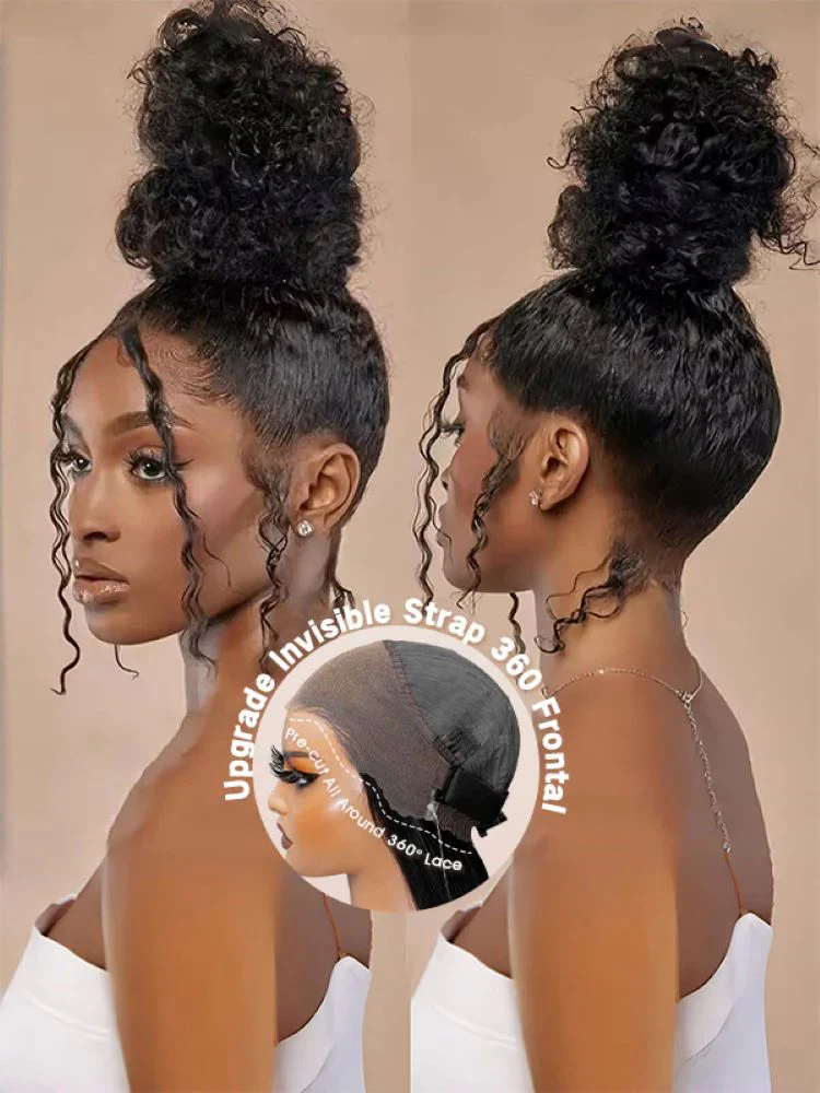 CurlyMe 360 Lace Fit Wear Go Pre-Bleached Deep Wave Human Hair Glueless Wig Pre-Plucked - Image 3