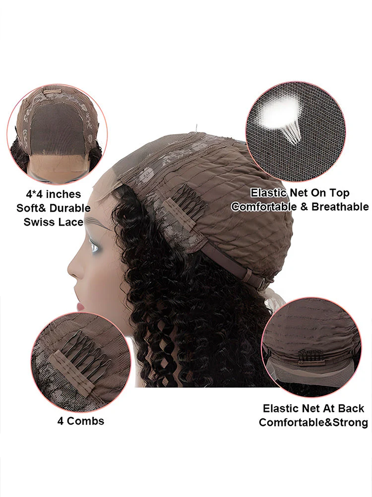 CurlyMe Hot Straight Hair 4x4 Swiss Lace Closure Wig With Baby Hair Pre Plucked - Image 7