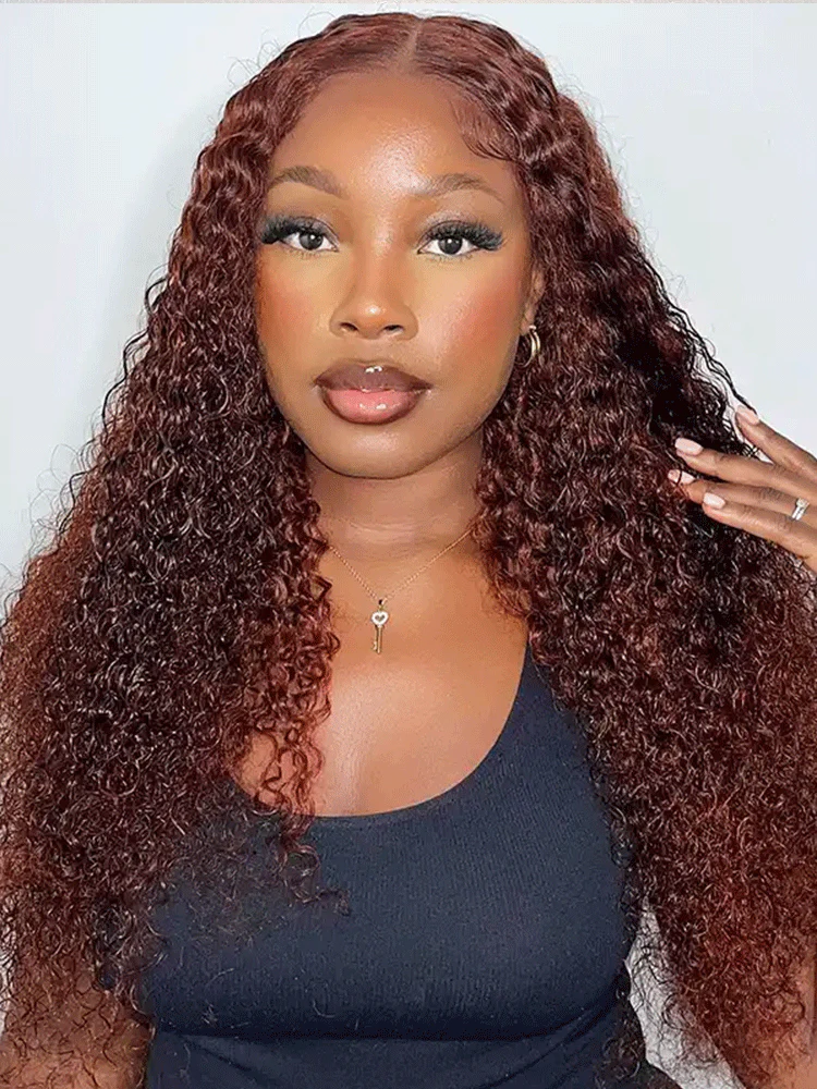 CurlyMe Pre-Plucked Wear Go Glueless Reddish Brown Kinky Curly Hair Pre-cut Lace - Image 9