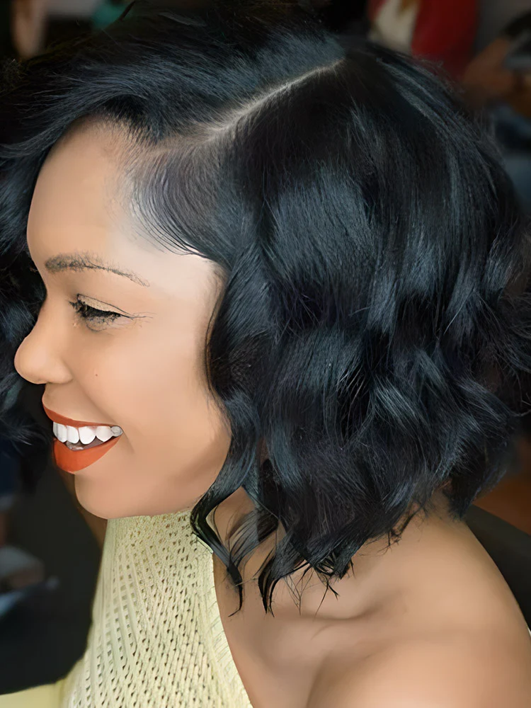 CurlyMe Hair Bob Wigs 4x4 Lace Closure Body Wave Human Hair Wig With Baby Hair - Image 4
