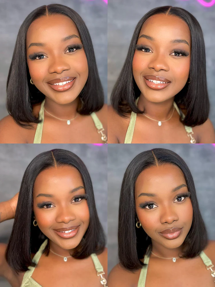 CurlyMe Short Haircuts Straight Hair 4x4 Lace Closure Bob Wigs Pre Plucked - Image 3