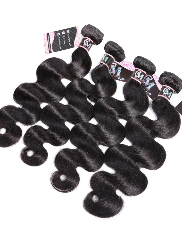 CurlyMe Body Wave Virgin Human Hair 4 Bundles with 13x4 Lace Frontal Natural Black - Image 7