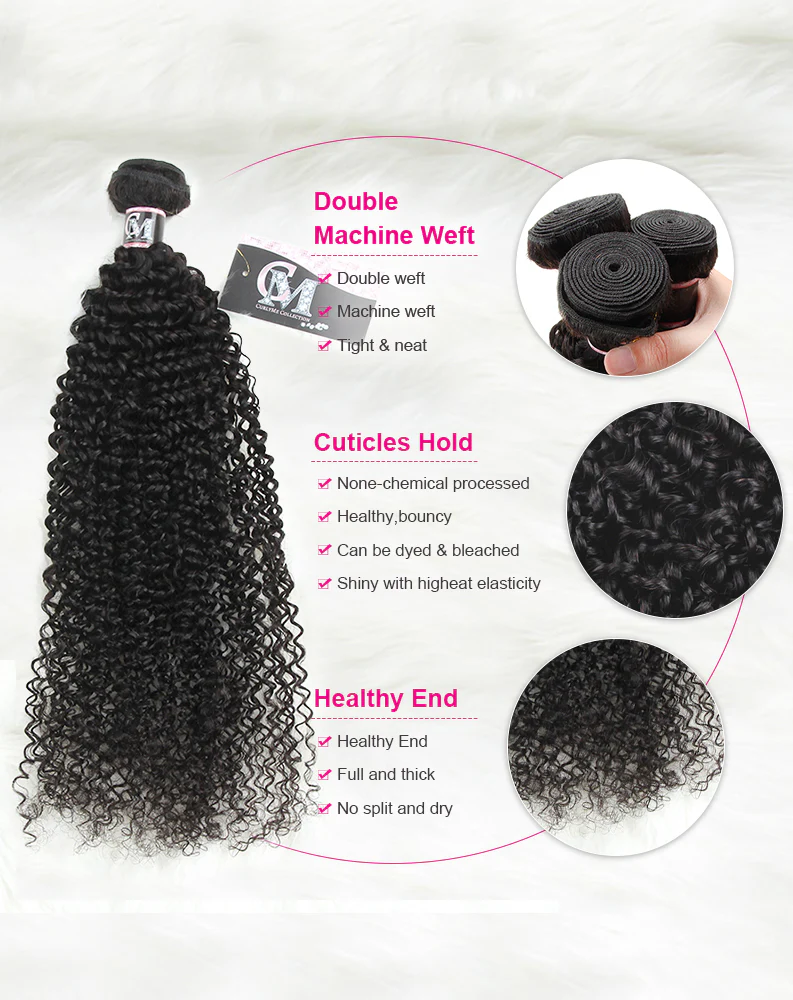 CurlyMe Kinky Curly Virgin Human Hair 4 Bundles with 4x4 Closure Natural Black - Image 5