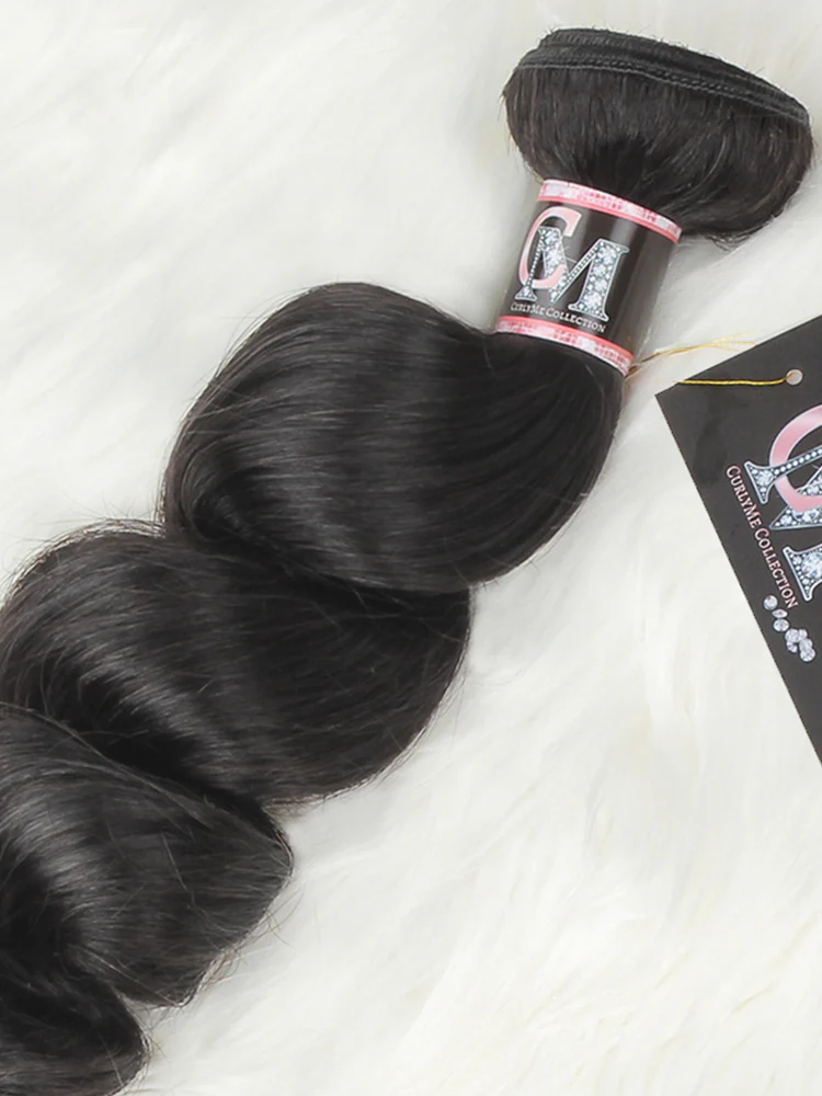 CurlyMe Loose Wave Virgin Human Hair 4 Bundles with 13x4 Frontal Natural Black - Image 4