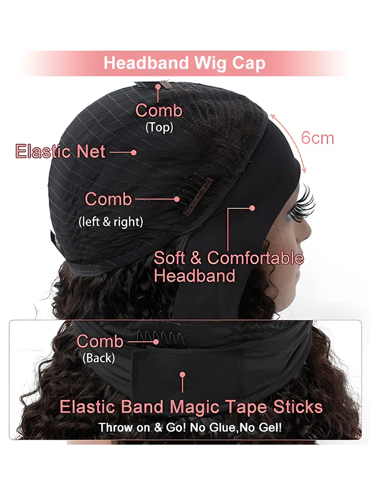 CurlyMe Deep Wave Headband Wig Human Hair 180% Density Thick Non Lace Wigs - Image 7