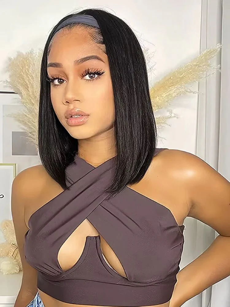 CurlyMe Straight Hair Headband Wig Non Lace Human Hair Wigs - Image 6