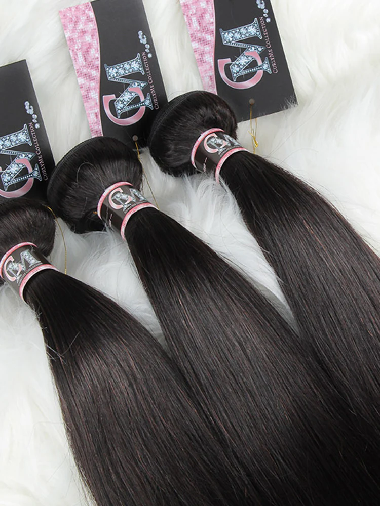 CurlyMe Straight Virgin Human Hair 3 Bundles With 4x4 Closure Natural Black - Image 7