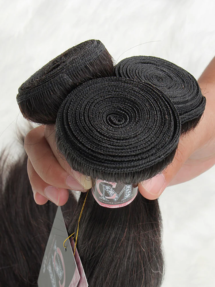 CurlyMe Straight Virgin Human Hair 4 Bundles with 13x4 Frontal Natural Black - Image 7