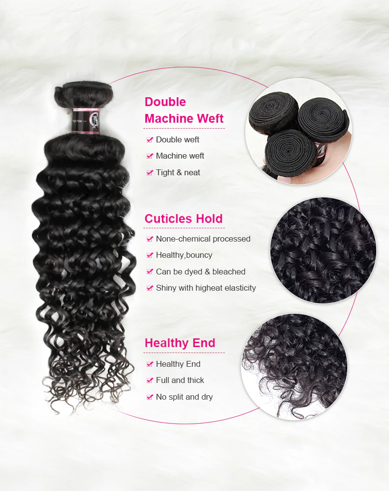 CurlyMe Water Wave Virgin Human Hair 3 Bundles With 4x4 Closure Natural Black - Image 6