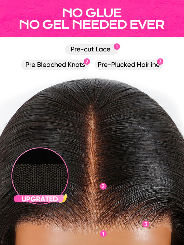 CurlyMe Pre Bleached Straight Glueless Bob Wig Pre Cut 7x5 HD Lace Wear Go Wig - Image 7