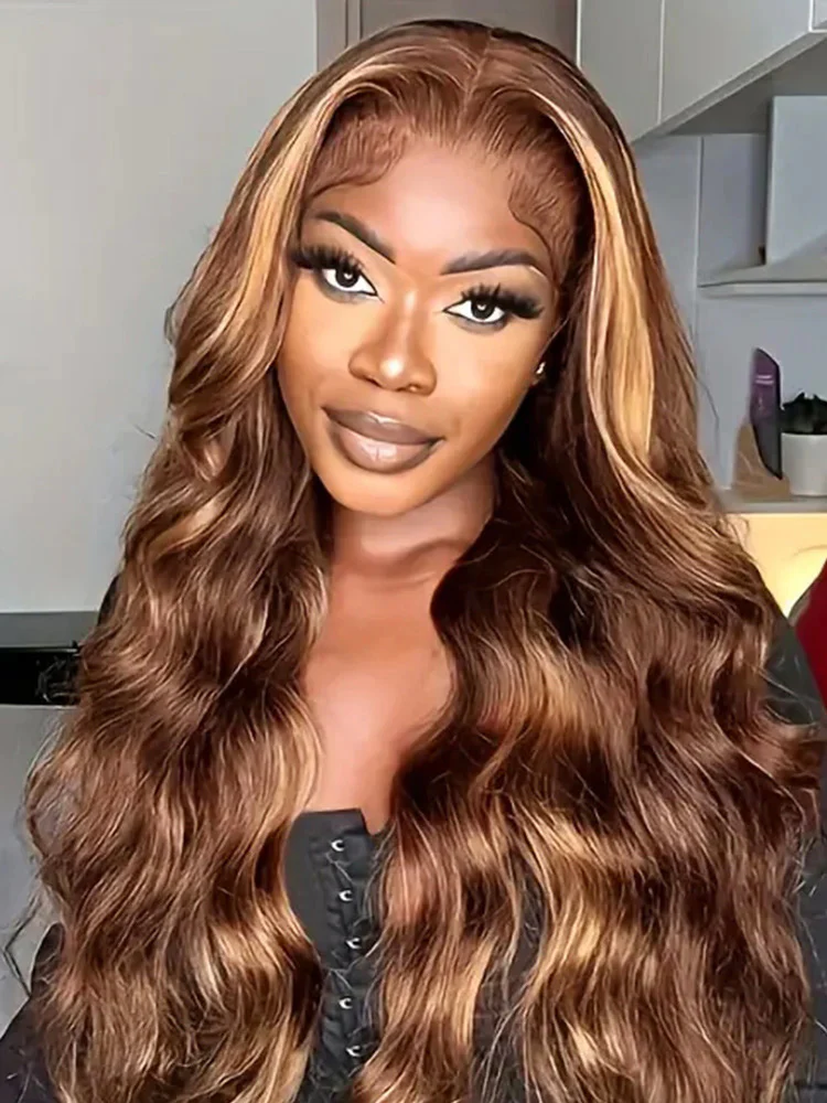 CurlyMe 4/27 Highlights Ombre Wear Go Body Wave Glueless Wigs Pre Cut Lace Wig - Image 7