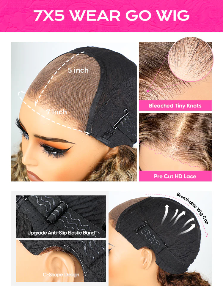 CurlyMe Highlights Ombre 7x5 Swiss Lace Wear Go Straight Glueless Wigs Pre Cut Lace Wig - Image 7